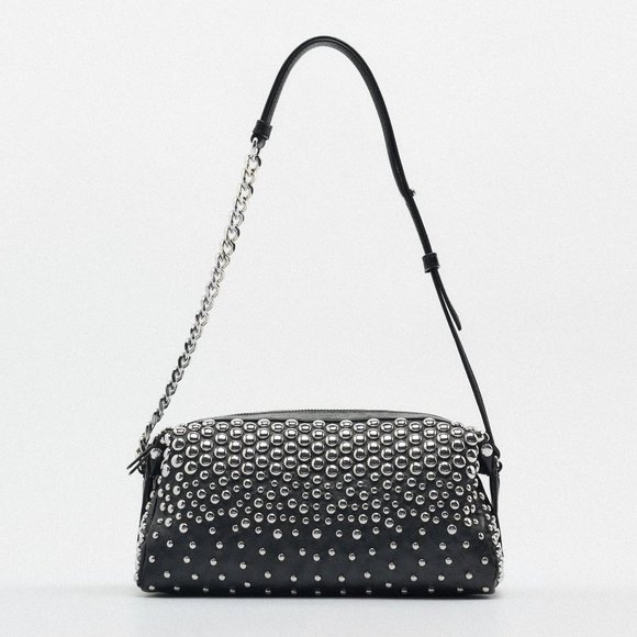 Zara Black Studded Rocker Shoulder Bag NWT - Picture 5 of 9
